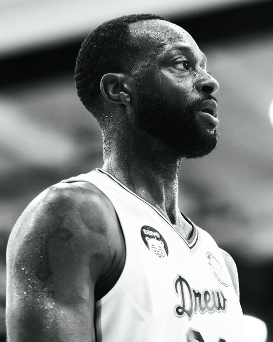 closeup picture of a player in drew league